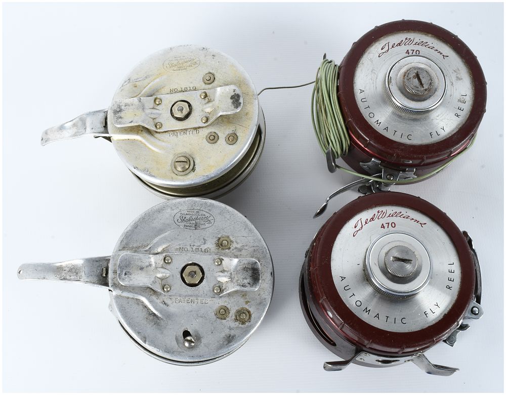 Lot 1202: A Collection of 4 Vintage Shakespeare and Ted Williams Automatic Fly Fishing Reels