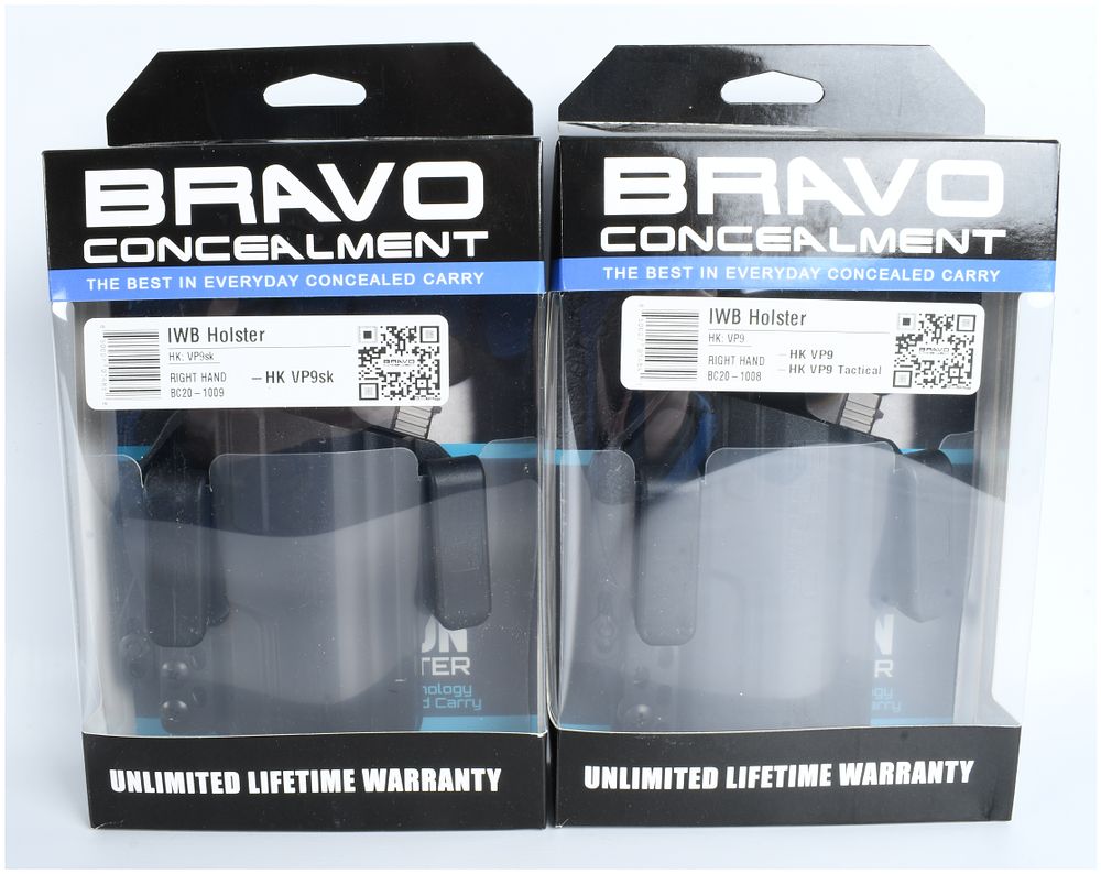 Lot 1211: A Pair of Bravo Concealment IWB Holsters for Heckler and Koch VP9 Series 9mm Pistols