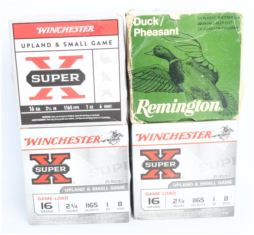 Lot 1213: A Lot of 4 Boxes of Winchester and Remington 16-Gauge Shotgun Ammunition