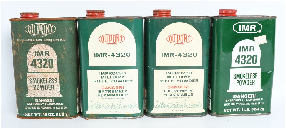 Lot 1228: A Lot of 4 DuPont and IMR 4320 Smokeless Rifle Powder Cans Containing 3 Lbs Of Powder
