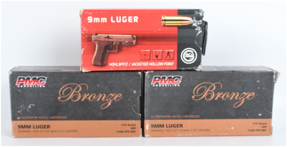 Lot 1270: A Lot of 130 Rounds of PMC Bronze and Geco 9mm Luger Ammunition