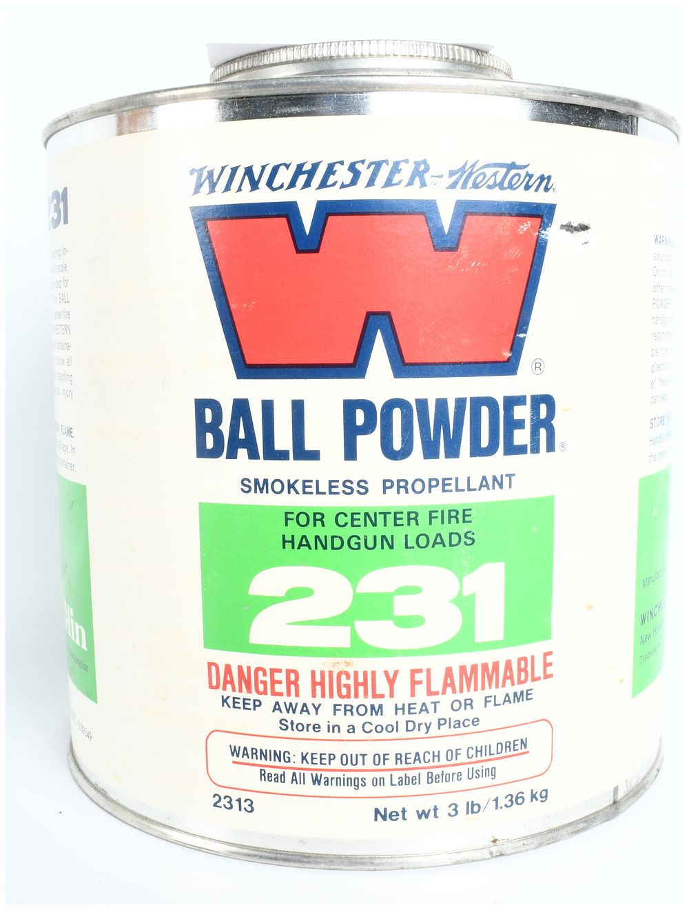 Lot 1298: Winchester-Western 231 Ball Powder Smokeless Propellant 3 lb Canister