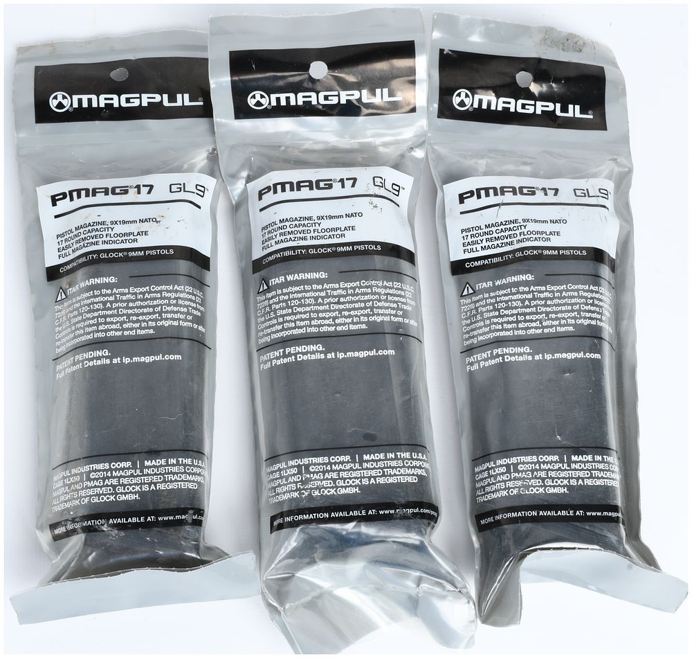 Lot 1313: A Trio of Magpul PMAG 17 GL9 Pistol Magazines 9x19mm NATO