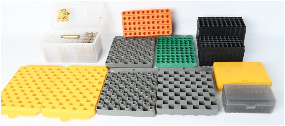 Lot 1322: A Lot of 14 Ammunition Loading Blocks and Storage Cases Including RCBS and MTM Case-Gard
