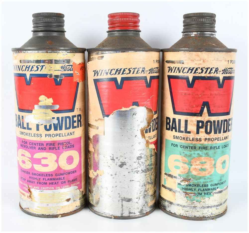 Lot 1342: A Trio of Winchester-Western Ball Powder Smokeless Propellant Canisters with 2.5 Lbs of Powder