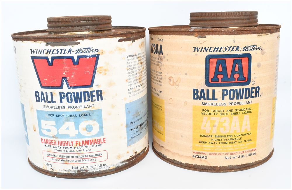 Lot 1394: A Pair of Winchester-Western 540 and 473AA Ball Powder Smokeless Propellant 3 lb Canisters