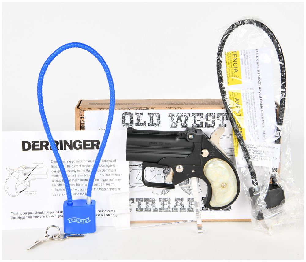 Lot 1395: Old West Firearms Short Bore Guardian Single Action Over-Under Derringer Pistol 9mm with 3 Inch Barrel