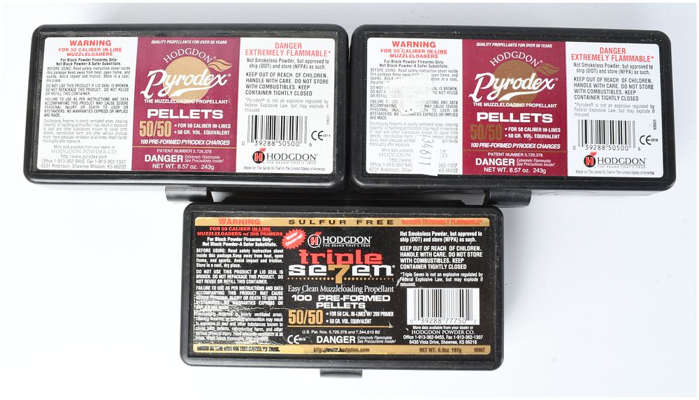 Lot 1510: A Lot of 144 Hodgdon Pyrodex and Triple Seven Muzzleloading Propellant Pellets .50 Caliber