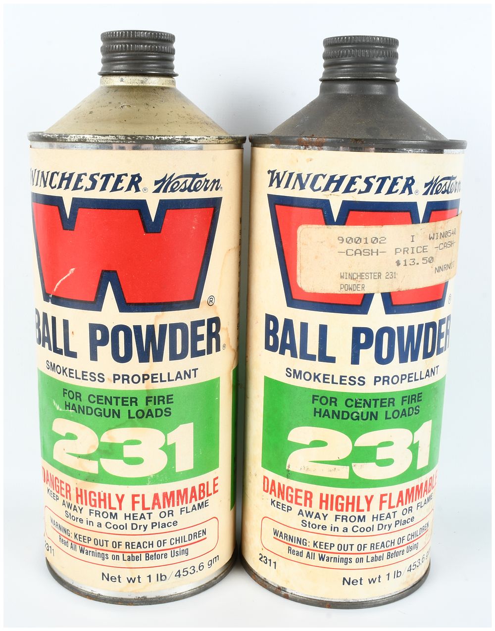 Lot 1552: A Pair of Winchester Western 231 Ball Powder Smokeless Propellant Canisters