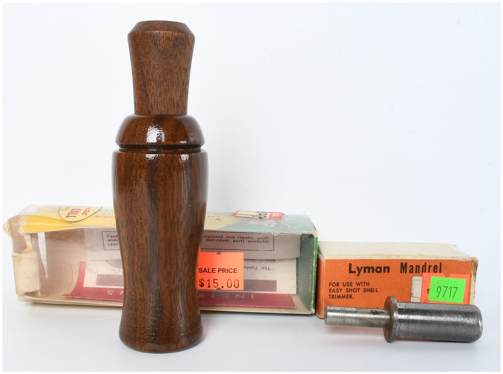 Lot 1586: A Pair of Hunting Accessories Including a Lohman Model 301 Goose Call and a Lyman Mandrel
