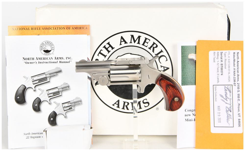 Lot 342: North American Arms NAA-22M-BT Single-Action Mini-Revolver .22 Magnum with 1 5/8 Inch Barrel