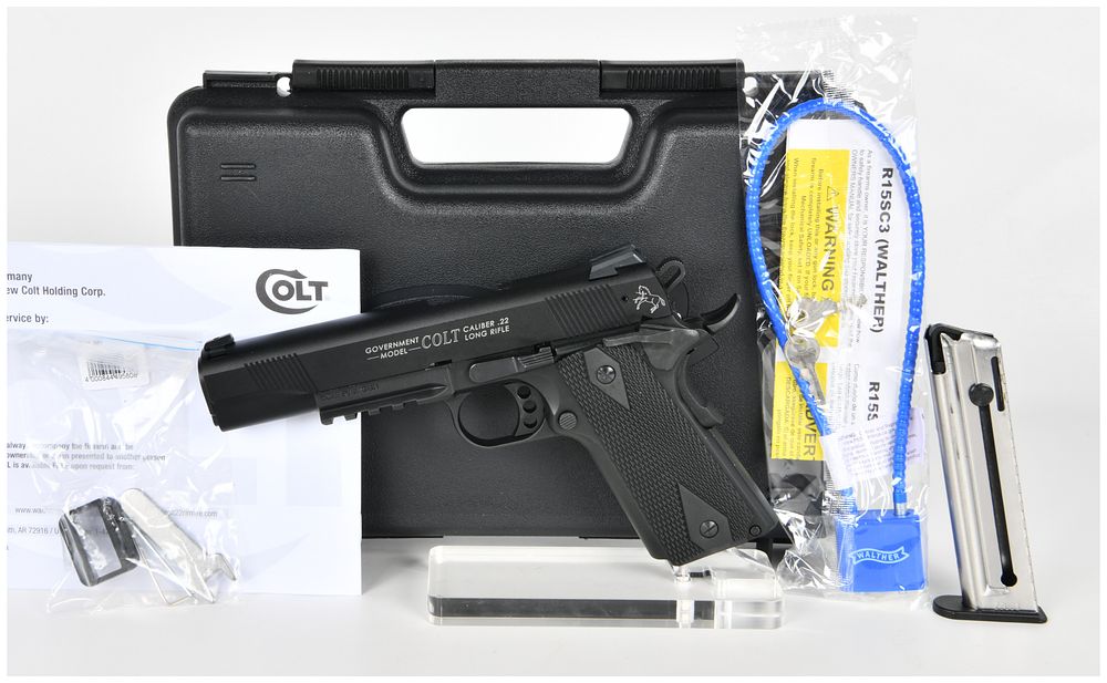 Lot 1347: Walther Colt Government Model Rail Gun Semi-Automatic Pistol .22 Long Rifle with 5 Inch Barrel