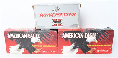 A Lot of 60 Cartridges of Winchester Super X and Federal American Eagle .338 Winchester Magnum 