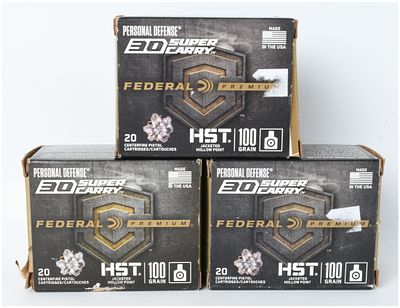 A Lot of 60 Rounds of Federal Premium Personal Defense HST Ammunition .30 Super Carry. This lot 