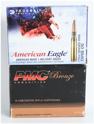 A Lot of 19 Federal and PMC Bronze .50 BMG Centerfire Rifle Cartridges. This lot consists of 19 