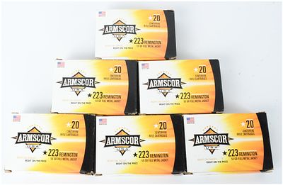 A Lot of 120 Rounds of Armscor USA .223 Remington 55 Grain Full Metal Jacket Ammunition. This 