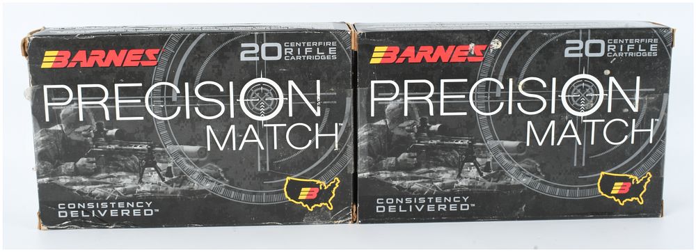 Lot 124: A Lot of 40 Barnes Precision Match .338 Lapua Magnum Centerfire Rifle Cartridges