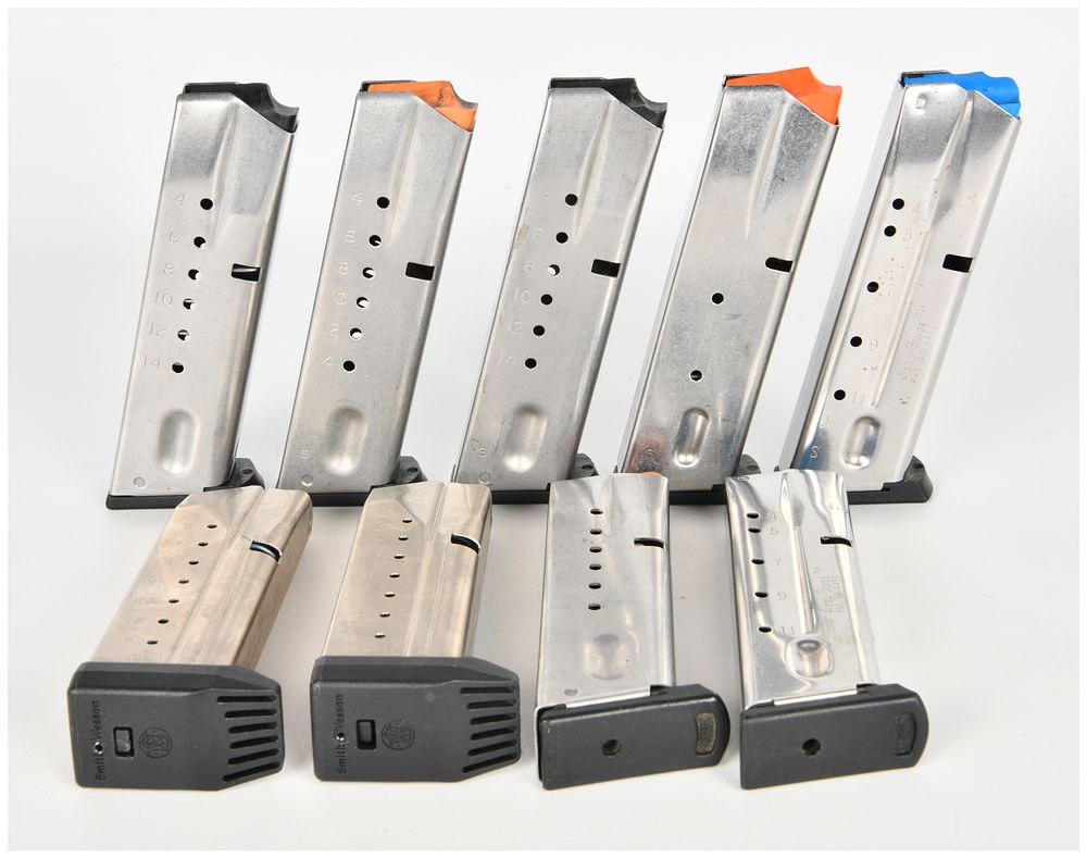 Lot 128: A Collection of 9 Smith & Wesson Semi-Automatic Pistol Magazines