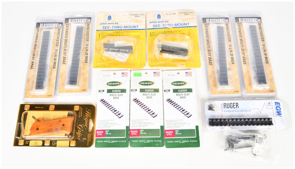 Lot 155: A Lot of 12 Scope Mounting Bases and Handgun Grips