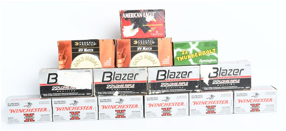 Lot 178: A Lot of 700 Rounds of .22 Long Rifle Rimfire Ammunition from Various Manufacturers