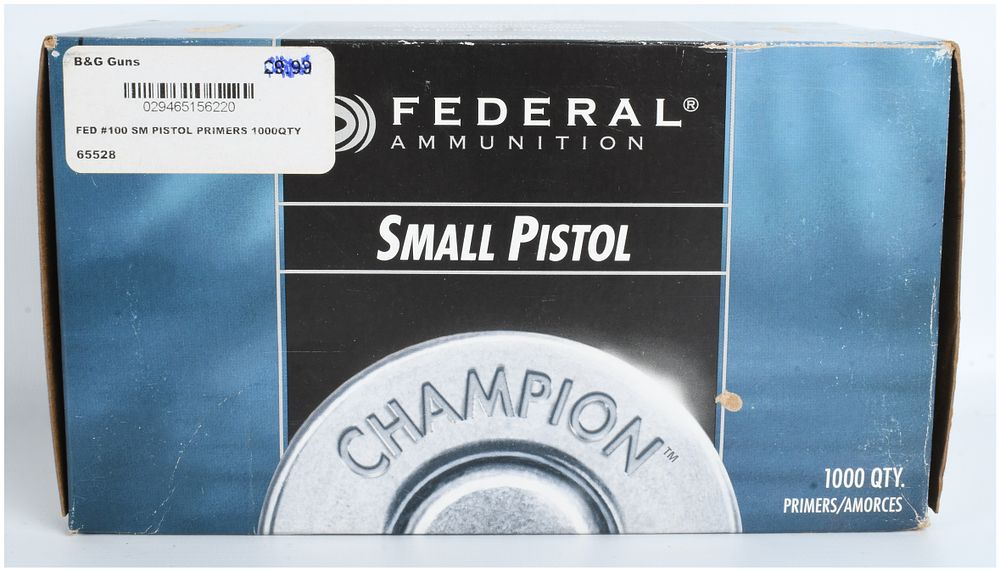 Lot 302: Federal Champion No. 100 Small Pistol Primers 1000 Count