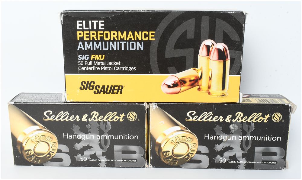 Lot 430: A Lot of 150 Rounds of Sig Sauer and Sellier and Bellot 10mm Auto FMJ Handgun Ammunition