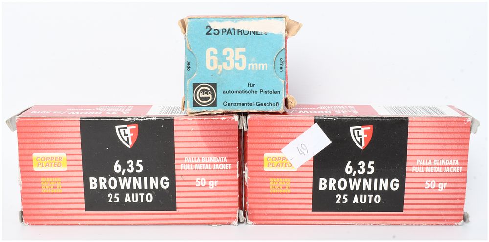 Lot 436: A Lot of 105 Rounds of .25 Auto 6.35mm Browning Ammunition