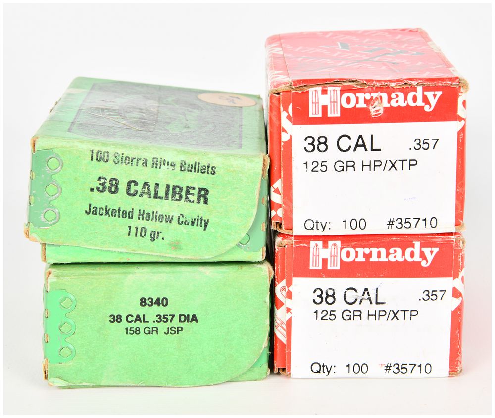 Lot 476: A Lot of 4 Boxes of Hornady and Sierra .38 Caliber Reloading Bullets