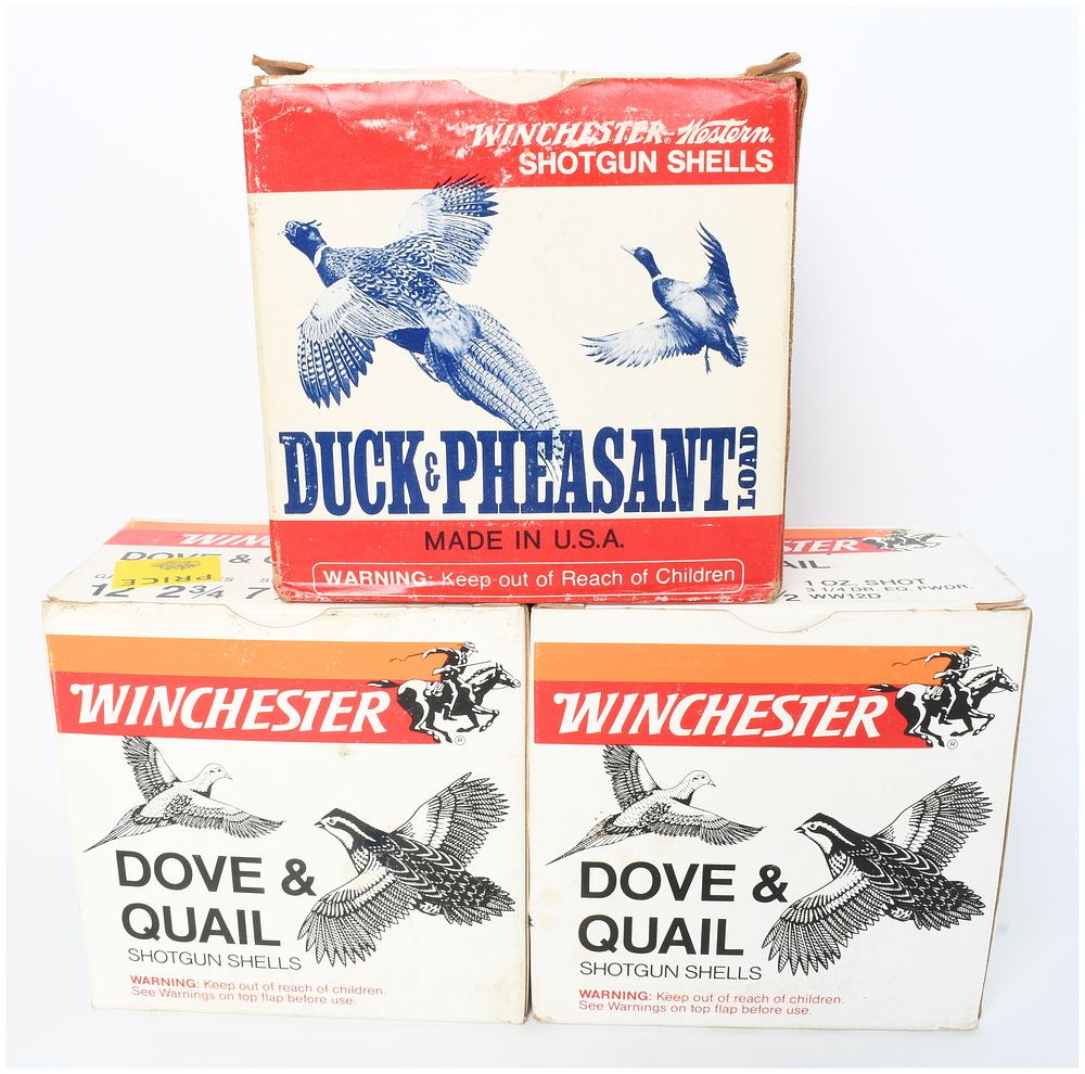 Lot 499: Winchester and Winchester-Western Duck and Pheasant and Dove and Quail Shotgun Ammunition 12-Gauge