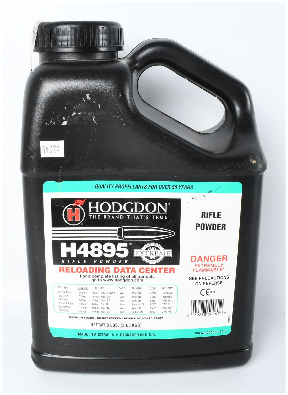 Lot 539: Hodgdon H4895 Extreme Rifle Powder 8 Lb Container