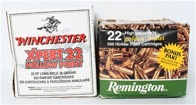 A Lot of Two Boxes of Winchester and Remington .22 Long Rifle Ammunition. This lot consists of 