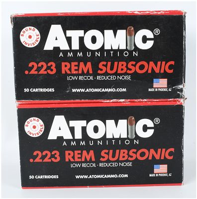 A Lot of 100 Rounds of Atomic Ammunition .223 Remington Subsonic Ammunition. This lot consists 