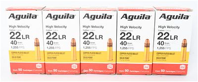 A Lot of 250 Aguila High Velocity .22 LR Ammunition. This lot consists of 250 rounds of Aguila 