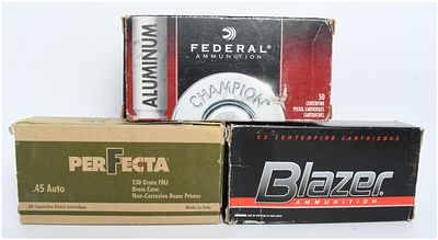 A Collection of 150 Rounds of Federal, Perfecta, and Blazer .45 Auto Ammunition. This lot 