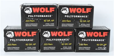Wolf Polyformance .223 Remington Ammunition Lot of 100 Rounds. This lot consists of 100 rounds 