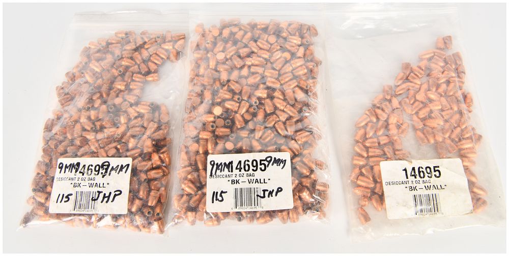 Lot 1055: A Lot of Approximately 600 Winchester 115 Grain JHP Ammunition Component Bullets 9mm Luger