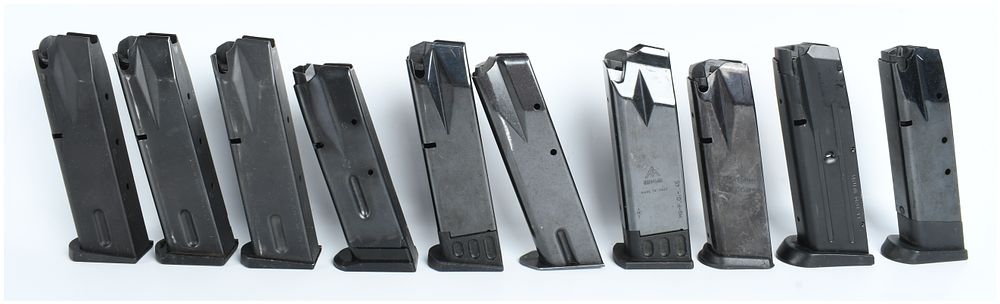 Lot 1073: A Lot of 10 Semi-Automatic Pistol Magazines including Beretta and Walther Style Handguns