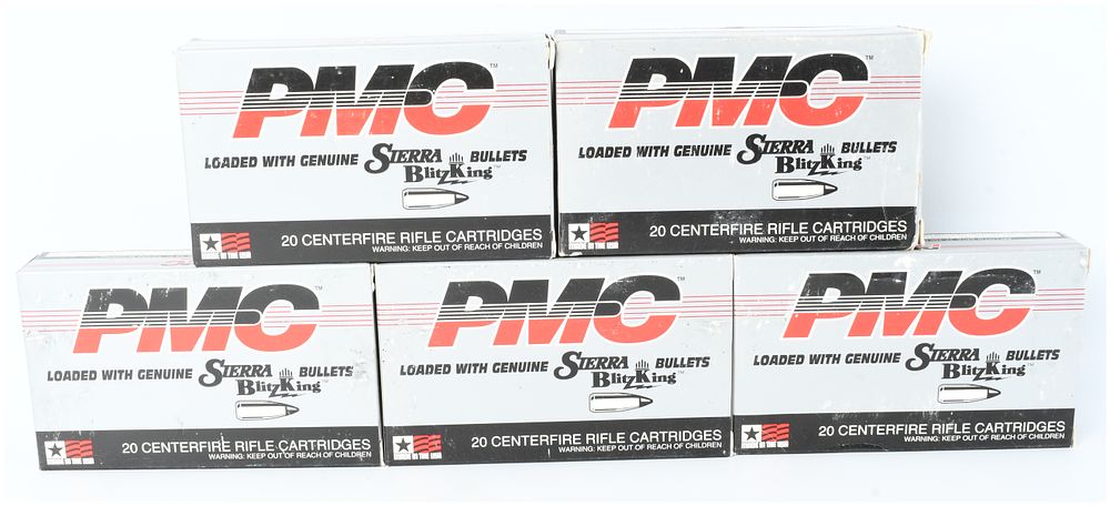 Lot 1090: A Lot of 100 Rounds of PMC .22-250 Remington Ammunition with 50 Grain Sierra BlitzKing Bullets