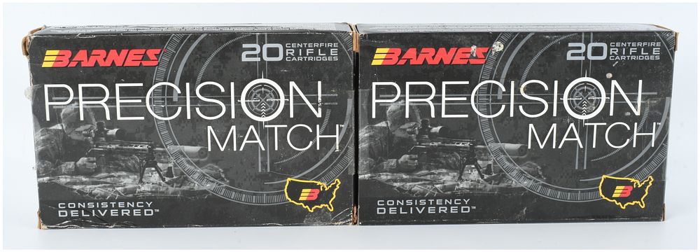 Lot 1123: A Lot of 40 Barnes Precision Match 338 Lapua Mag 300 Grain OTM BT Centerfire Rifle Cartridges