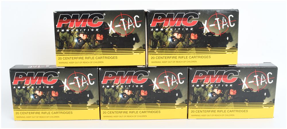 A Lot of 100 Rounds of PMC X-TAC 5.56 NATO Centerfire Rifle Ammunition. This lot features 100 