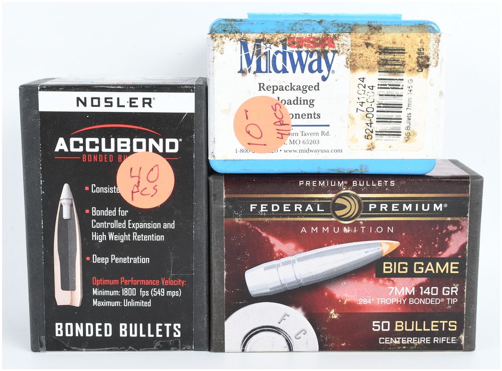 Lot 1156: A Lot of 131 Nosler Federal and GS Bullets 7mm Caliber Bullet Tips For Reloading
