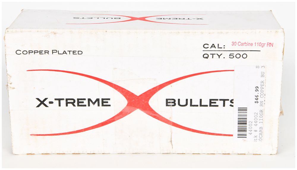 Lot 1175: A Lot of 500 X-Treme Bullets 110 Grain Round Nose Copper Plated Bullets .30 Carbine