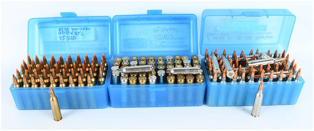 Lot 1186: A Lot of 109 Remanufactured .22-250 Remington Ammunition and 50 Empty Primed Casings