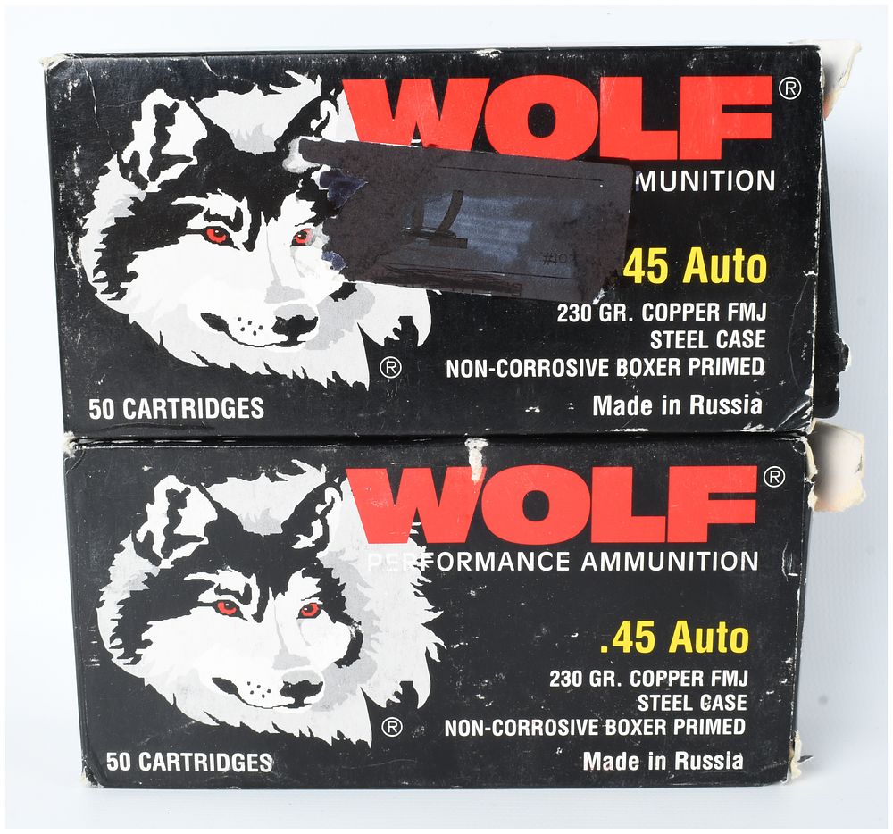 Lot 1192: A Lot of 91 Rounds of Wolf Performance Ammunition .45 Auto