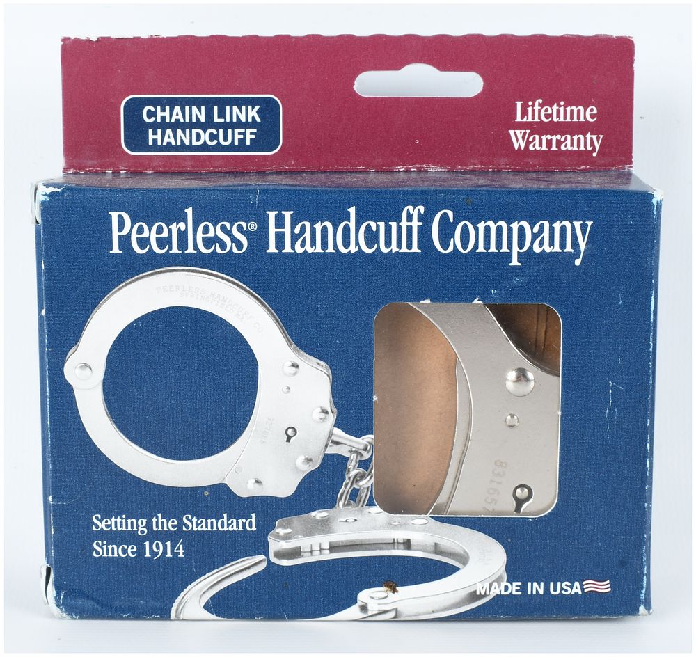 Lot 1265: A Pair of Peerless Handcuff Company Model 700 Chain Link Handcuffs with Original Box
