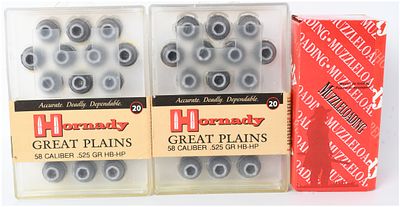 Three Boxes of Hornady Great Plains and Round Ball Muzzleloading Projectiles .58 Caliber. This 