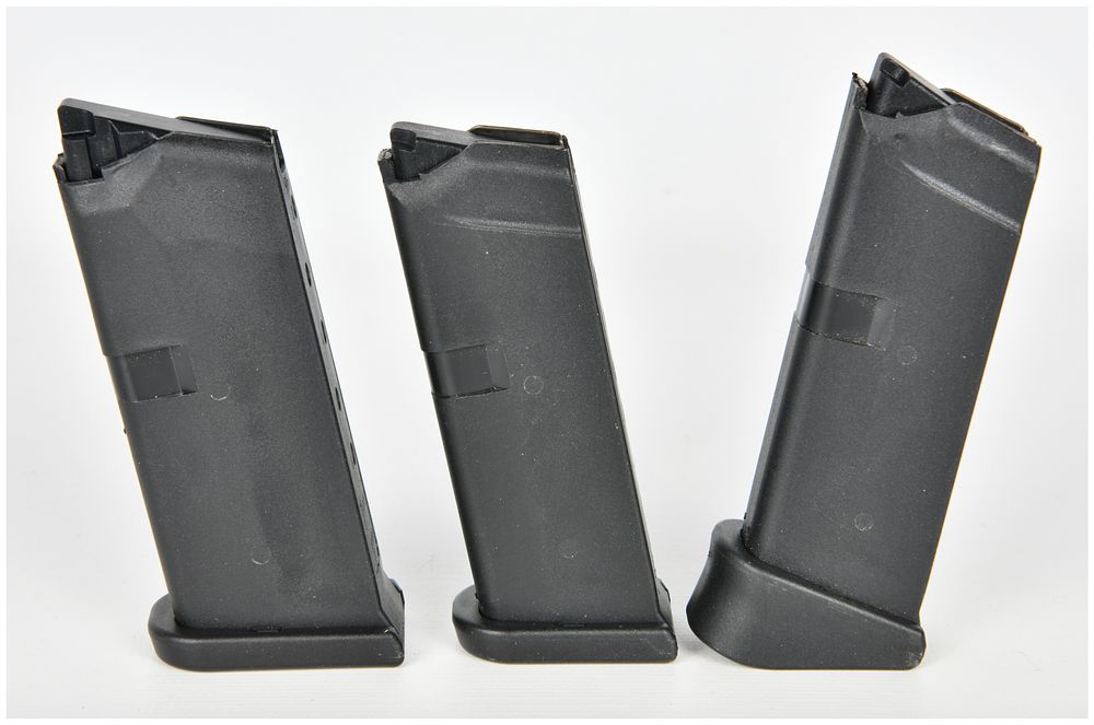 Three Glock 43 Semi-Automatic Pistol Magazines 9mm. This lot consists of three 