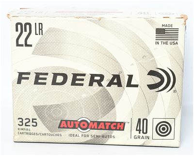 A Lot of 325 Federal AutoMatch .22 Long Rifle Rimfire Cartridges. This lot consists of one box 