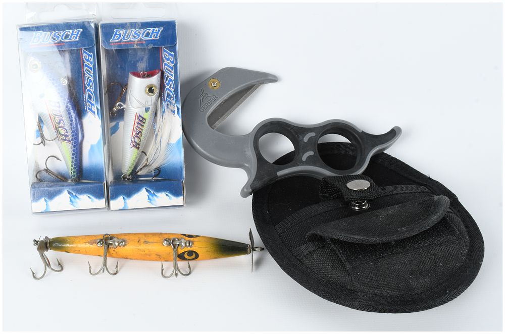 Lot 1478: An Assortment of Fishing Lures and a Gerber Utility Hook Knife