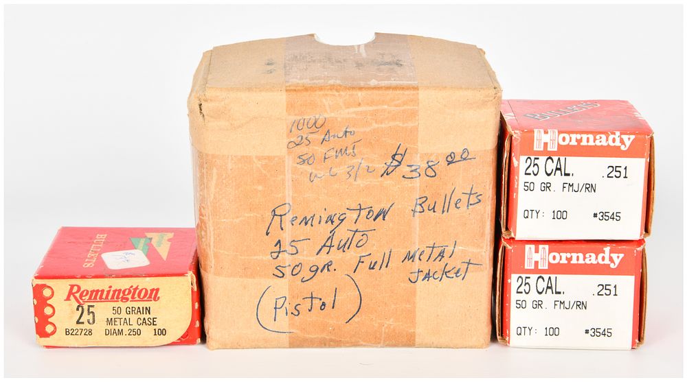 Lot 1505: A Lot of 4 Boxes of Remington and Hornady .25 Caliber 50 Grain Full Metal Jacket Reloading Bullets